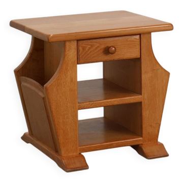 Mid-Century Blonde Oak Side Table, France 1980s