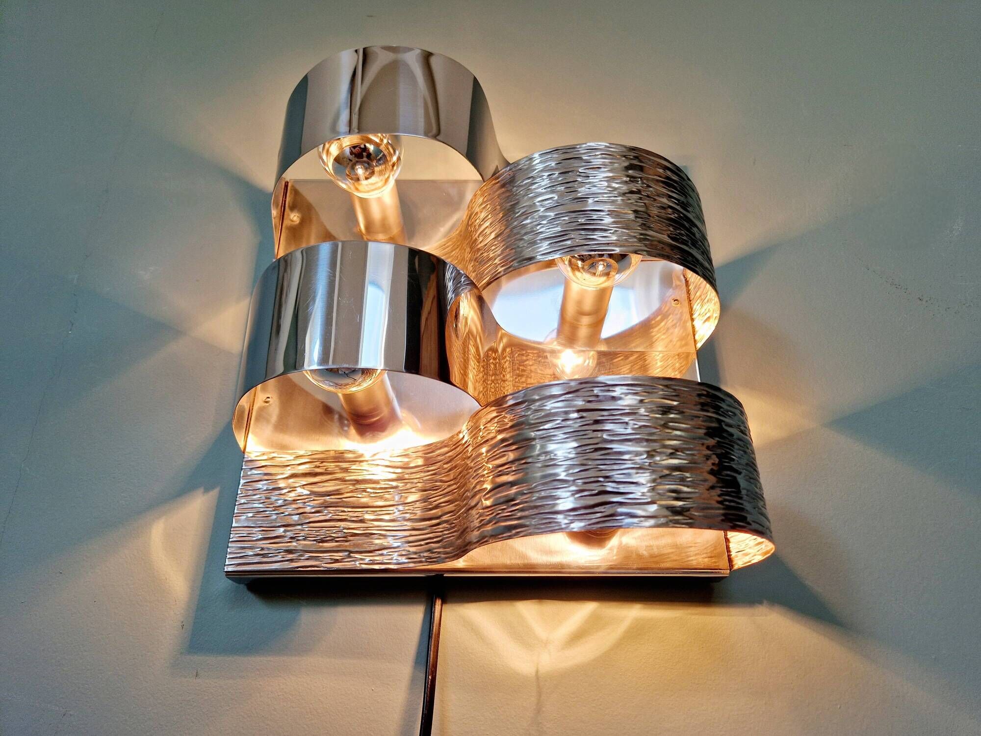 Chromed metal wall light, Goffredo Reggiani 1960s-70s