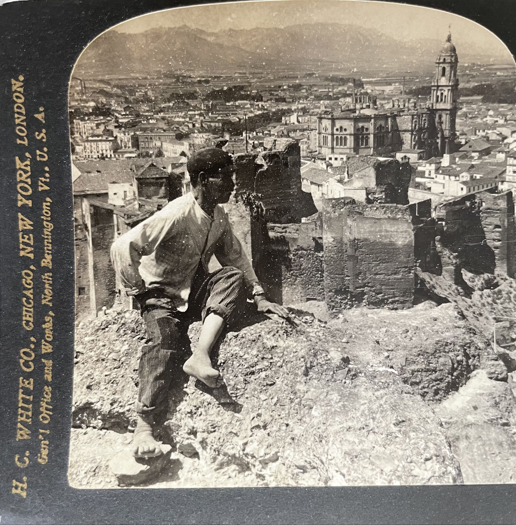 Old photography stereo, stereograph, luxury albumine 1903 Malaga, Spain