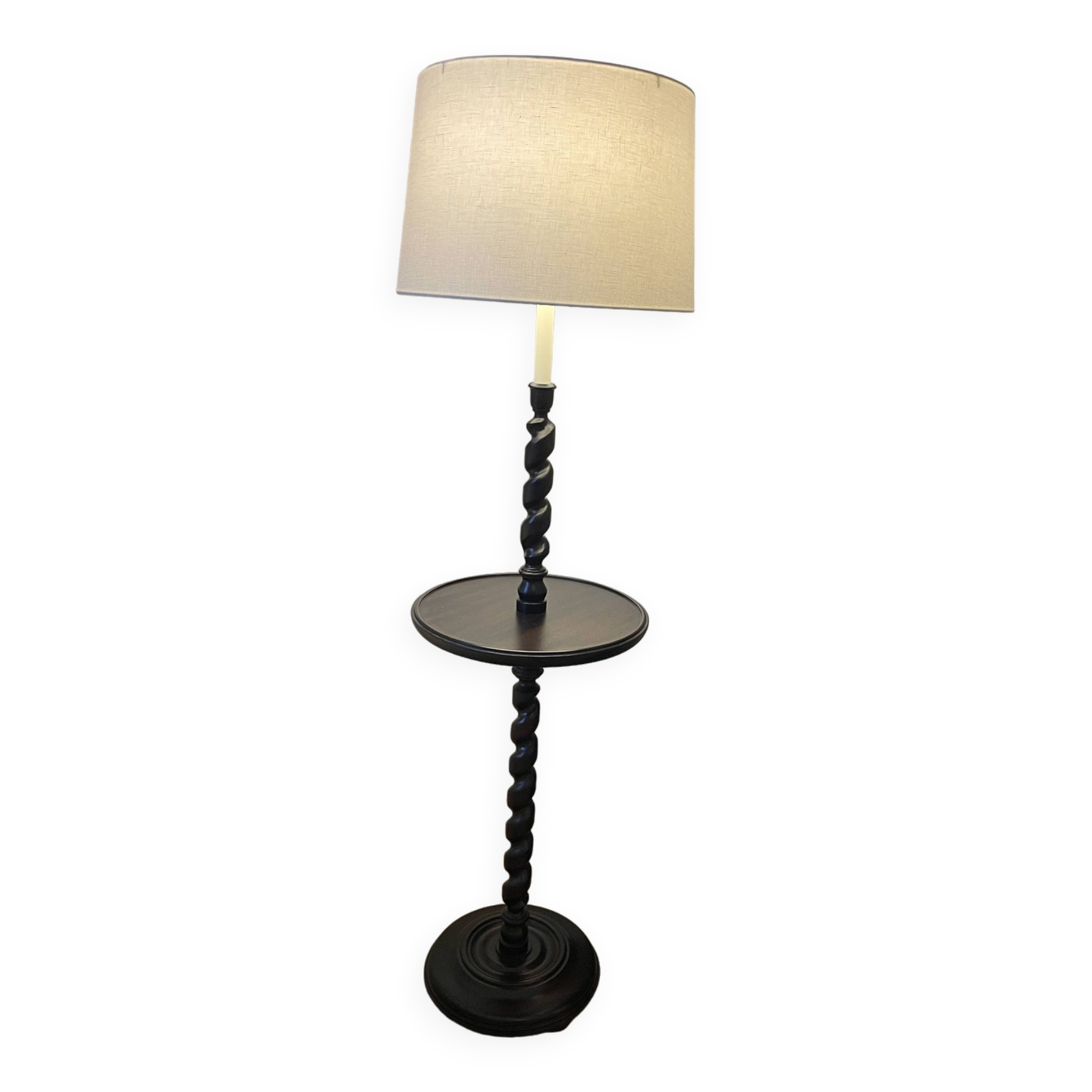 Turned wood lamp