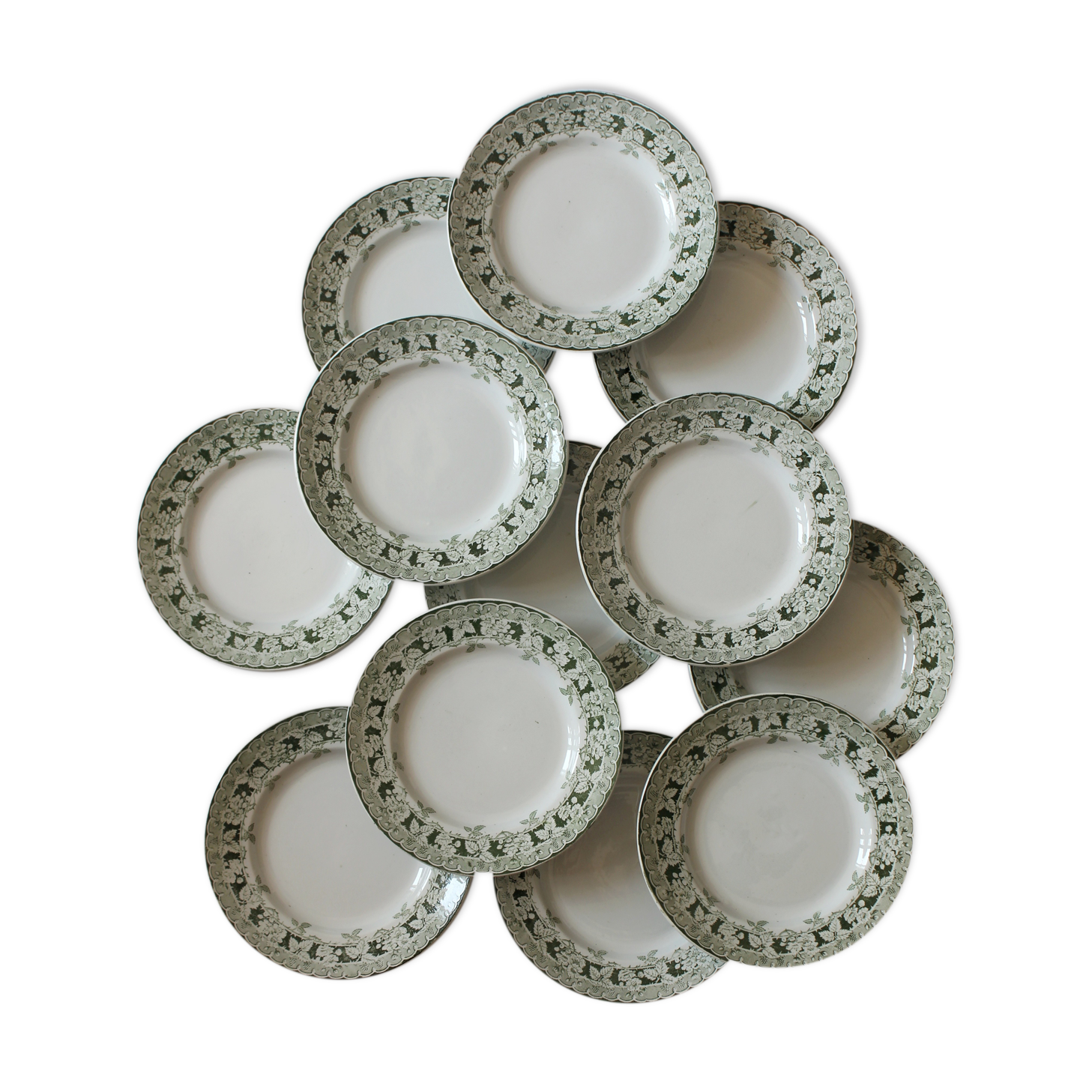 12 flat plates in iron earth model "Mulberry" Saint Amand and Hamage early twentieth century