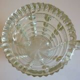 Thick, molded glass ear vase, art deco period and style, stylized leaves and grapes