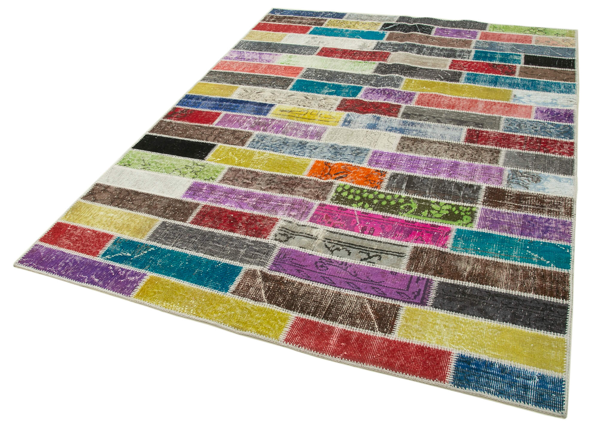 Tapis de patchwork turc contemporain tissé à la main 172 cm x 230 cm Multicolor Patchwork