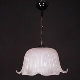 Large vintage flower-shaped chandelier in pink Murano glass, Italy 1980s.