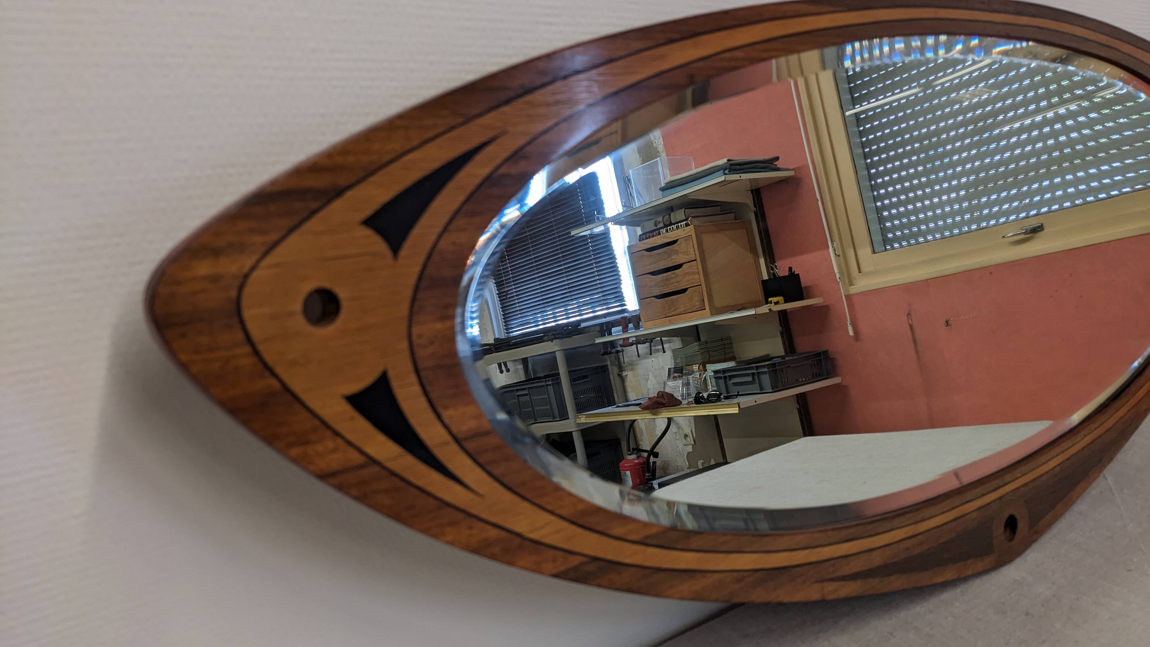 Miroir Art déco XL en marqueterie de bois
