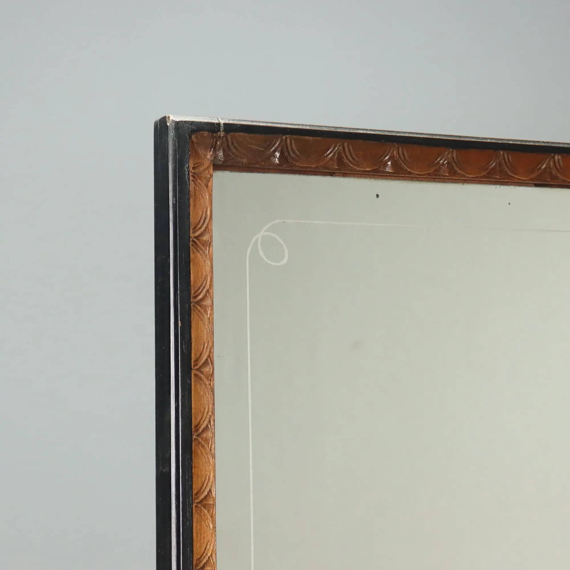 Antique console with a walnut mirror and green marble, Italy, 20th century.