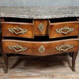Louis XV style curved chest of drawers in marquetry circa 1880
