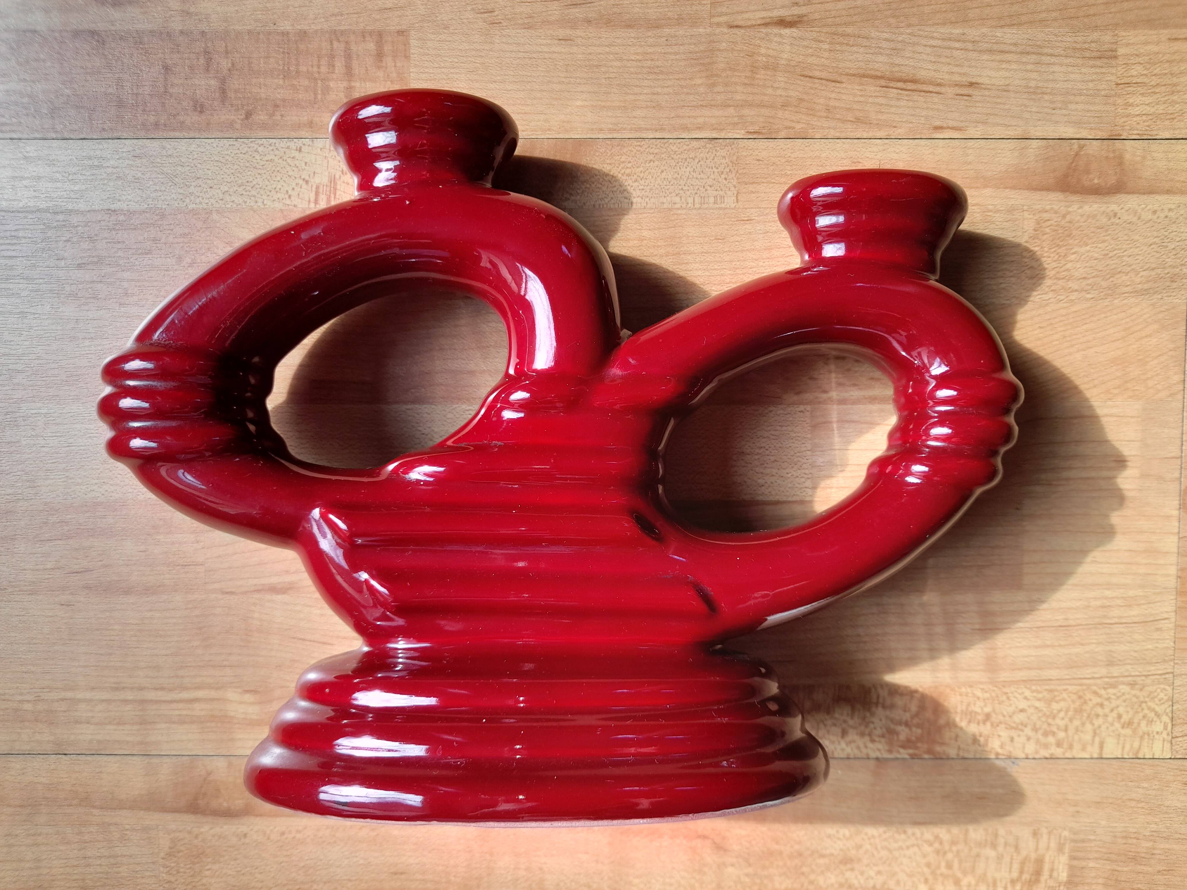 Set of 2 elegant Art Deco ceramic double candle holders