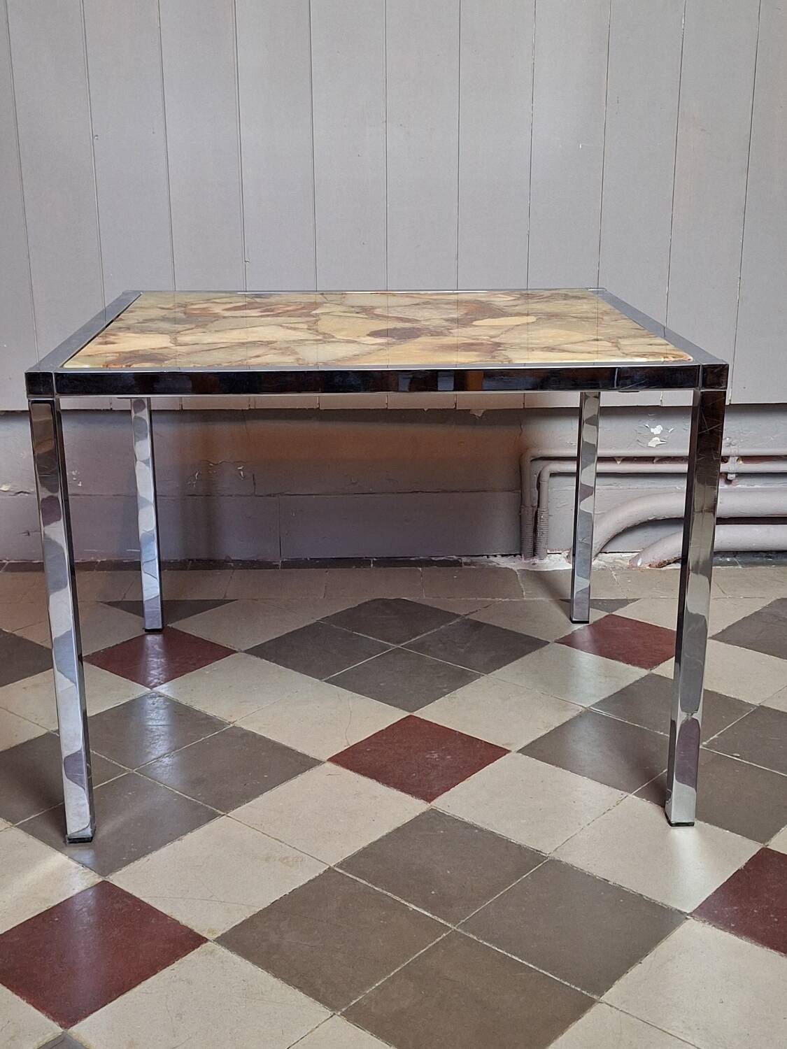 Marble and stainless steel coffee table