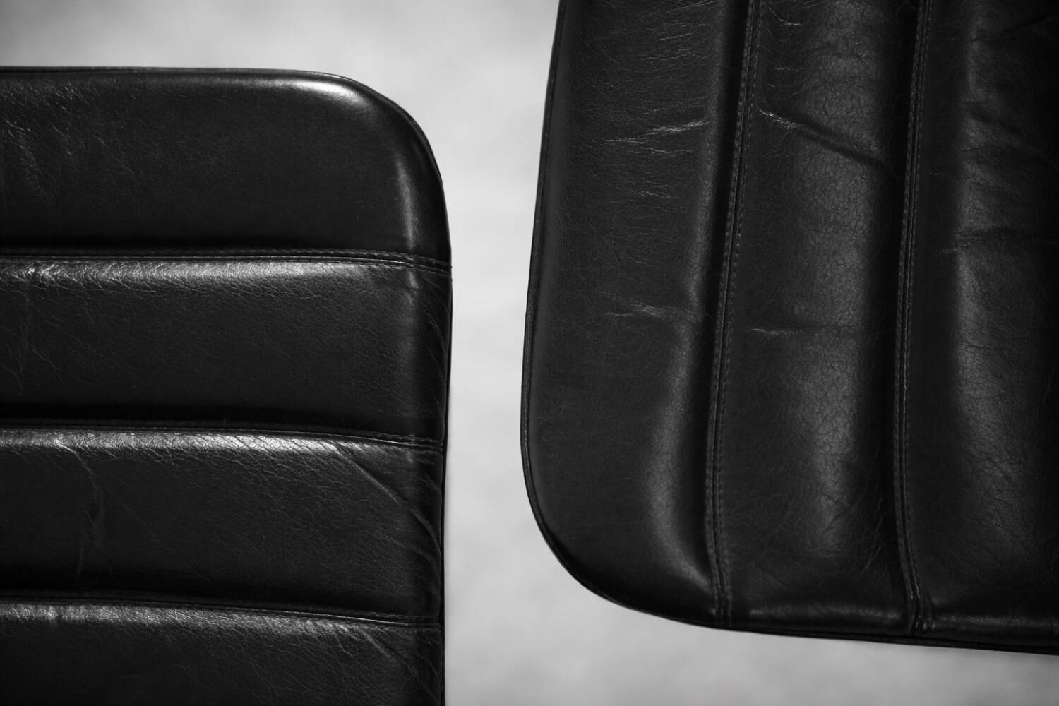 Vintage Mid-Century Minimalist Chrome and Black Leather Club Chairs