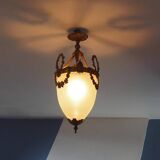 Antique French Louis XVI Style Glass and Bronze Pendant Lamp c. 1900