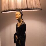 Vintage geisha sculpture lamp signed