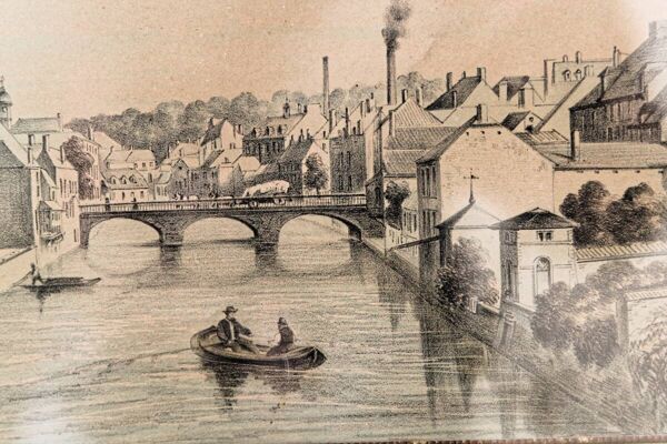 Dessin encadré, 19ème siècle, la Sambre