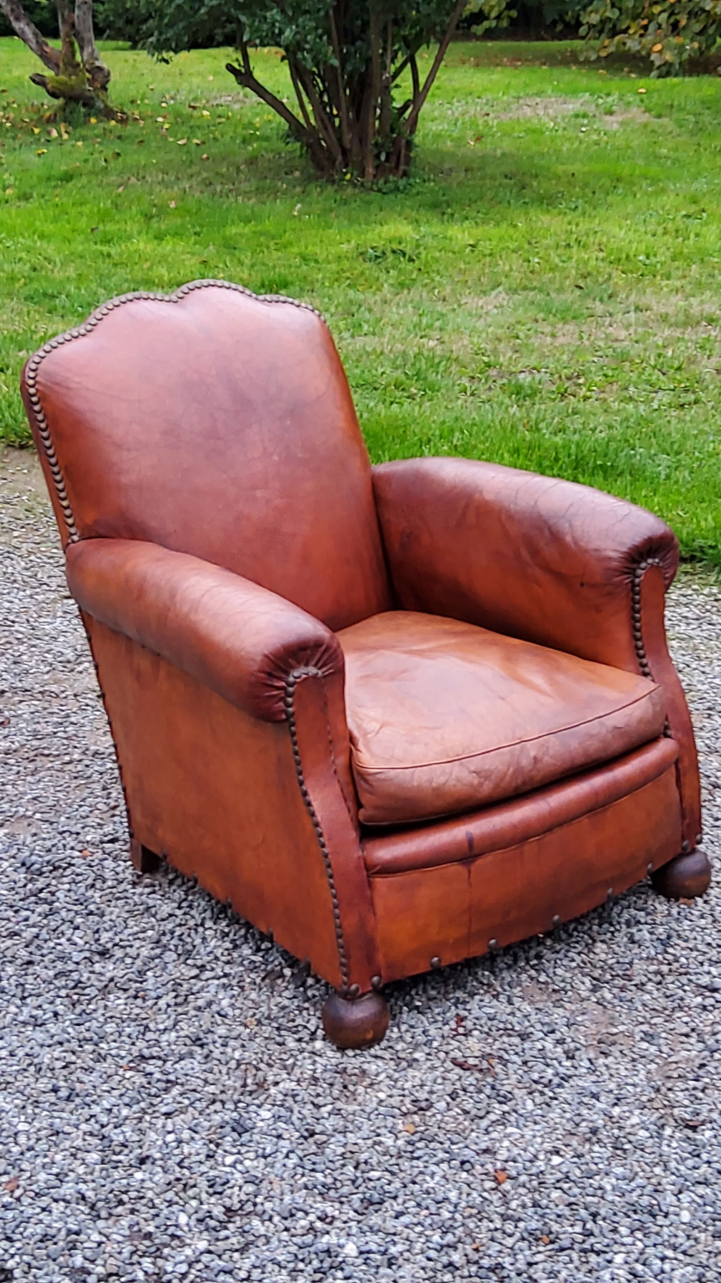 Leather club armchair back mustache from the 30s