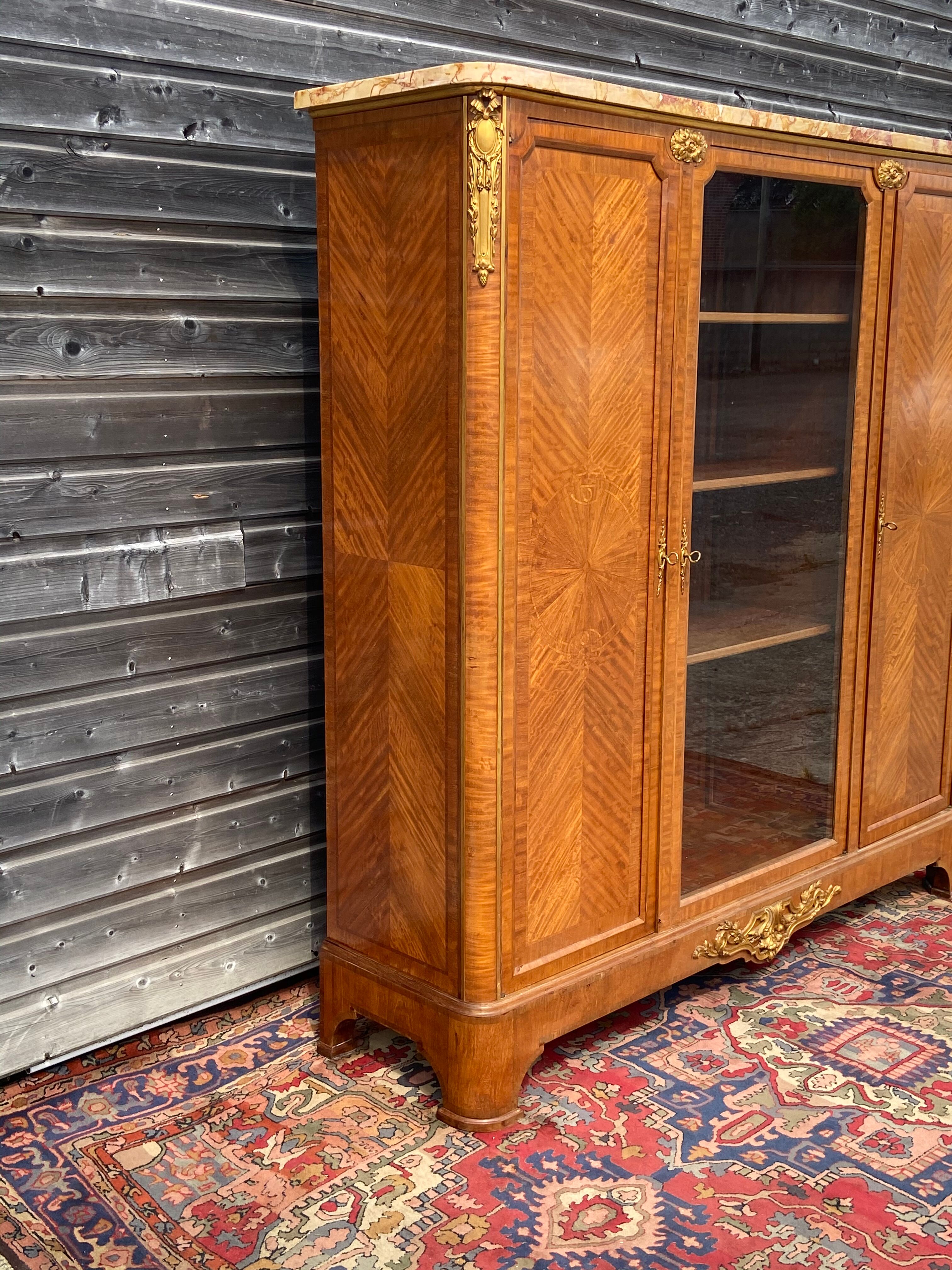 Glass bookcase in marquetry Maison Haentges Frères XIXth century