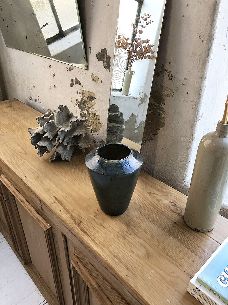 Blue duck speckled ceramic vase