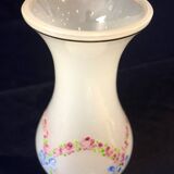 Small soliflore vase in white opaline with floral decor