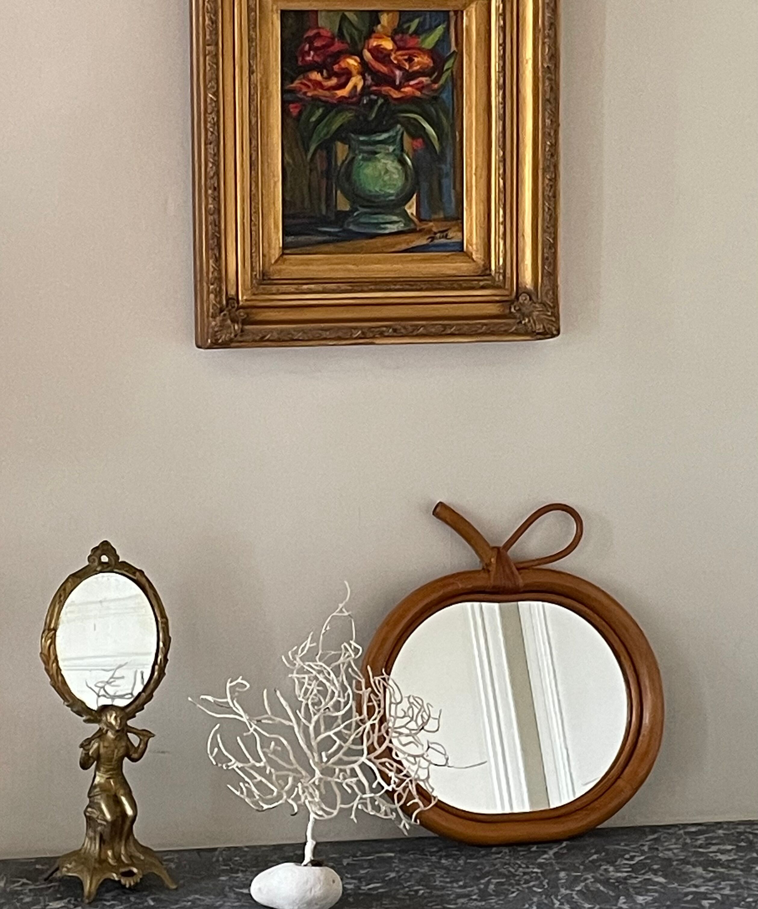 Miroir pomme en rotin & bambou 33x34cm