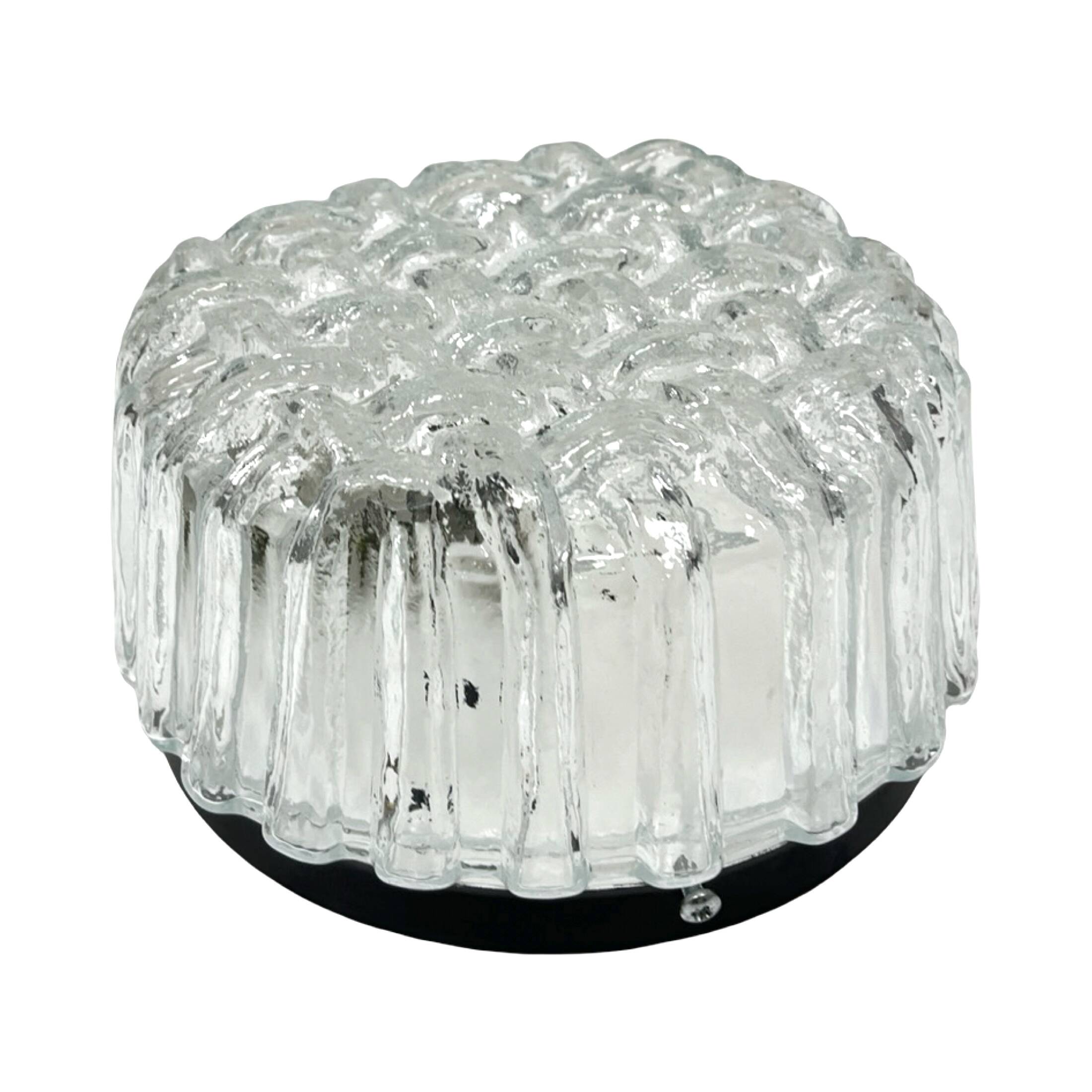 Hillebrand Leuchten 5222 Plafond Weave Ice Glass Germany 1970s