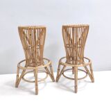 Pair of Postmodern Italian Round Bamboo Stools in the style of Agnoli