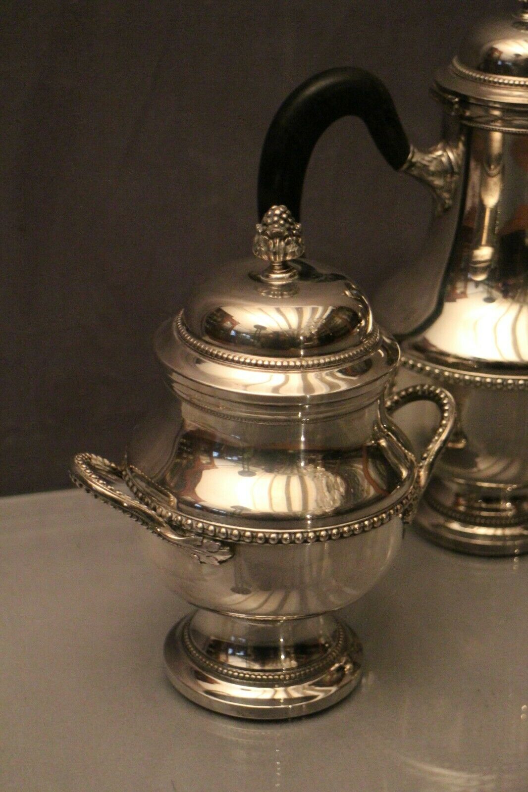 Louis XVI-style silver metal coffee teapot sugar maker