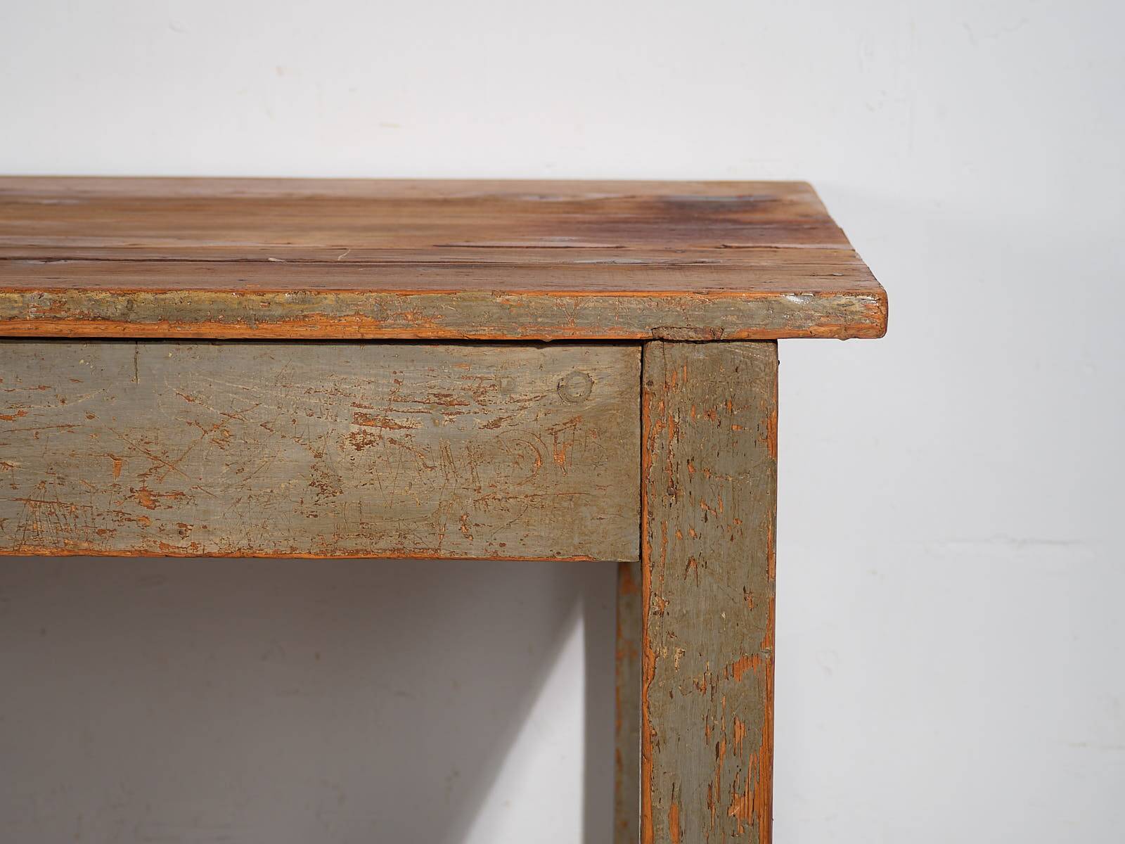 Antique olive green work table (c.1920) #15