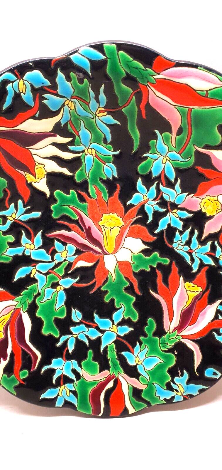 Large Longwy Emaux Dish Model Tropic D35 CM To Hang Or Other Decoration