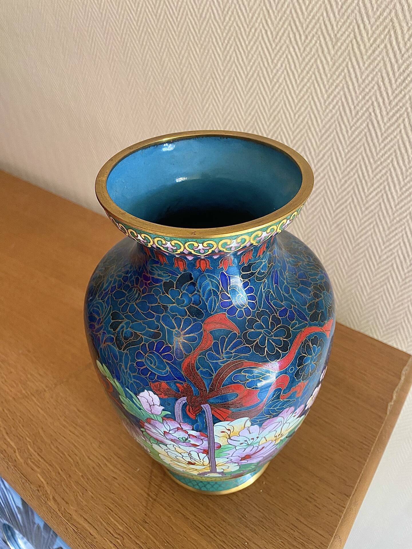 Large Asian cloisonné brass vase