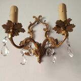 Rococo-style wall lamp in gilded bronze and crystal stamps