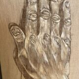 Mixed media on canvas academic study with a two-sided hand