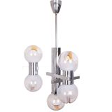 Mazzega Murano Chandelier / Space Age Glass Pendant Light 1970s Italy