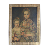 Portrait femme et fille huile sur toile encadrée, XIXe