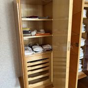 Vintage Art Deco Linen Cabinet / 1950s - Wood Burl and Mirror