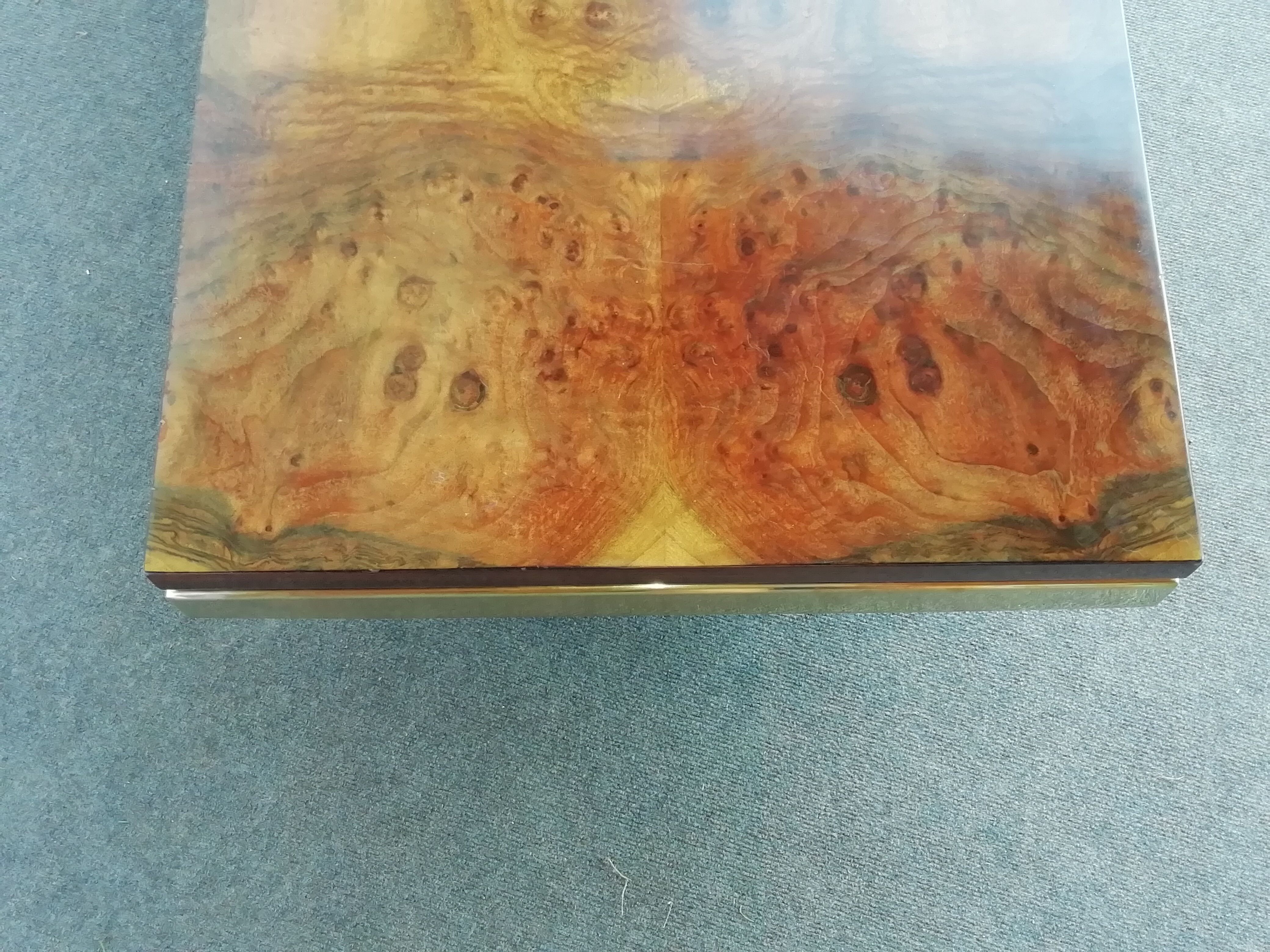 Vintage coffee table 70s wood and brass