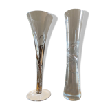 Lot of 2 art deco vases in glass and silver metal