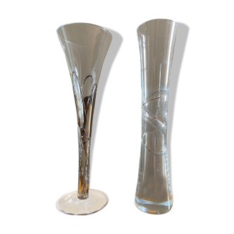 Lot of 2 art deco vases in glass and silver metal