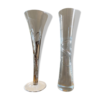 Lot de 2 vases art déco en verre et métal argenté