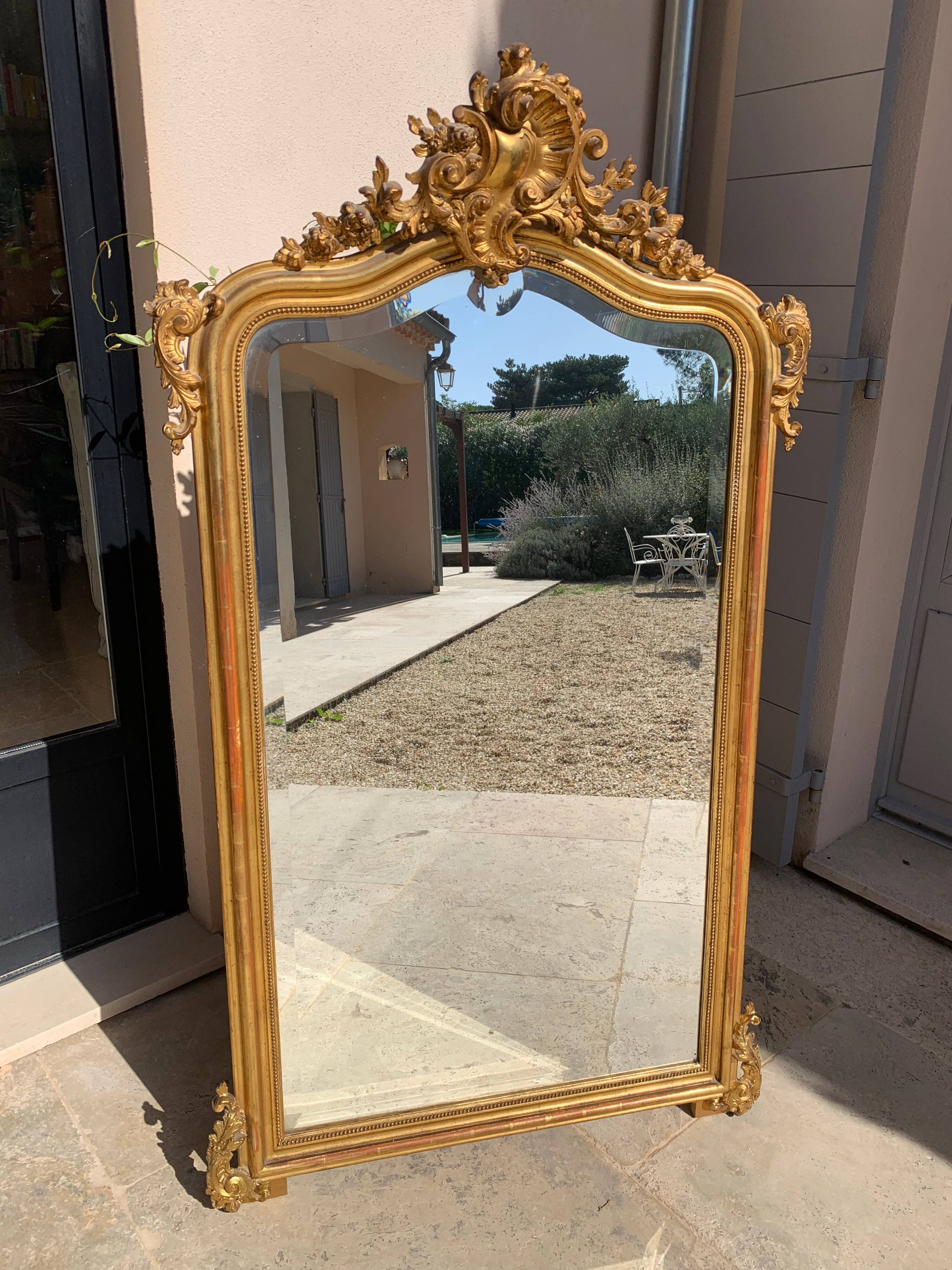 Napoleon iii beveled mirror in 19th century rocaille style, large model, in gilded wood