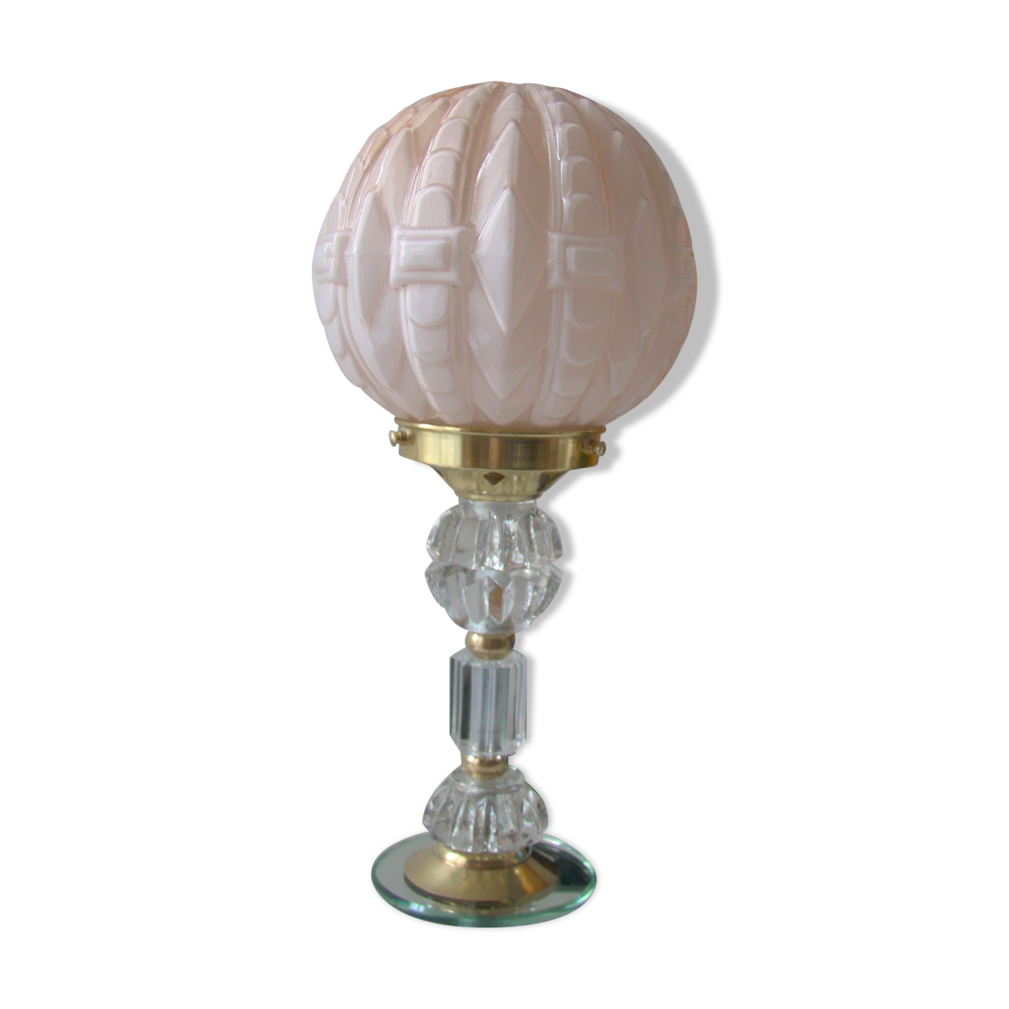 Art Deco lamp pink foot in cut crystal