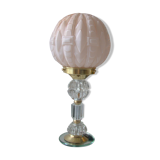 Lampe art déco rose pied en cristal taillé