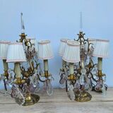 Pair of Gilt Bronze Candelabras with Colored Crystal Tassels