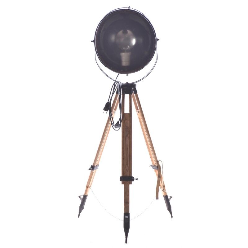 Old industrial spot on wooden tripod | vintage spot on 3 leg | tripod floor lamp