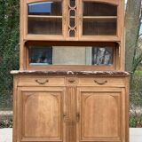 Renovated art deco display case in solid oak and marble 140cm