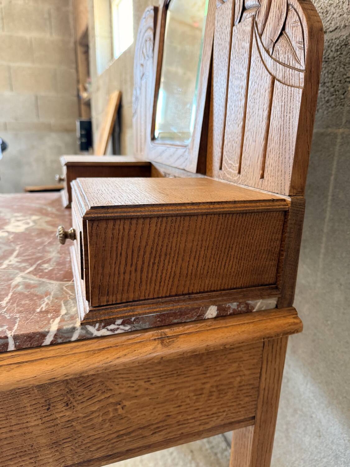 Antique carved oak hairdresser – art deco style