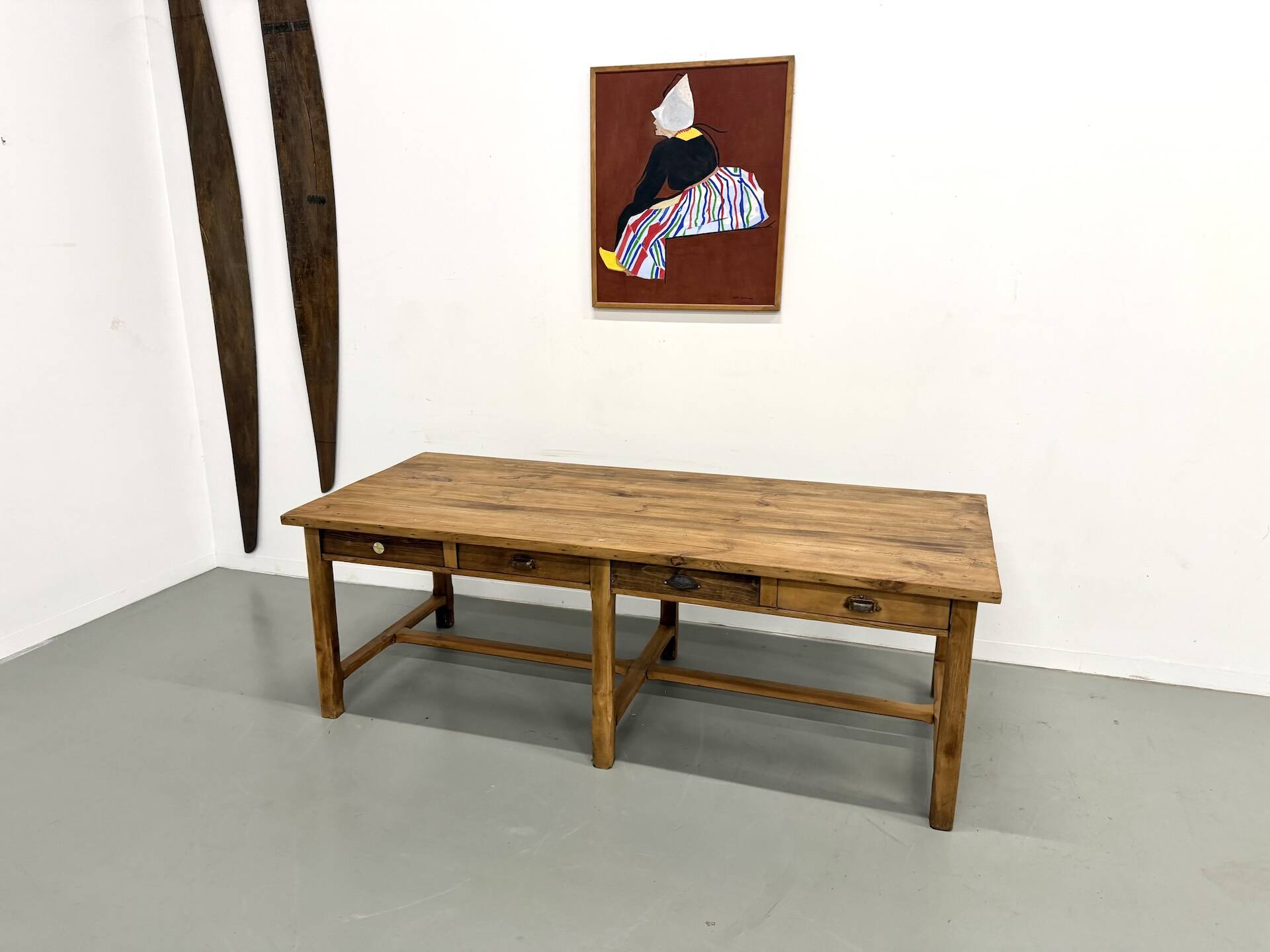 Table de Ferme "Meuble de Métier" en Pin – 8 Tiroirs (L221 cm)