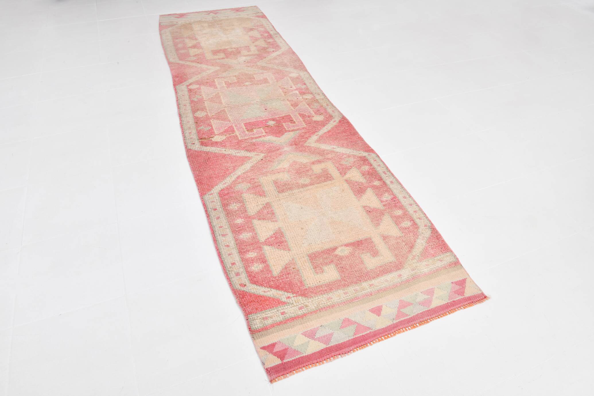 3x10 Soft Pink Turkish Vintage Runner Rug, 97x324Cm