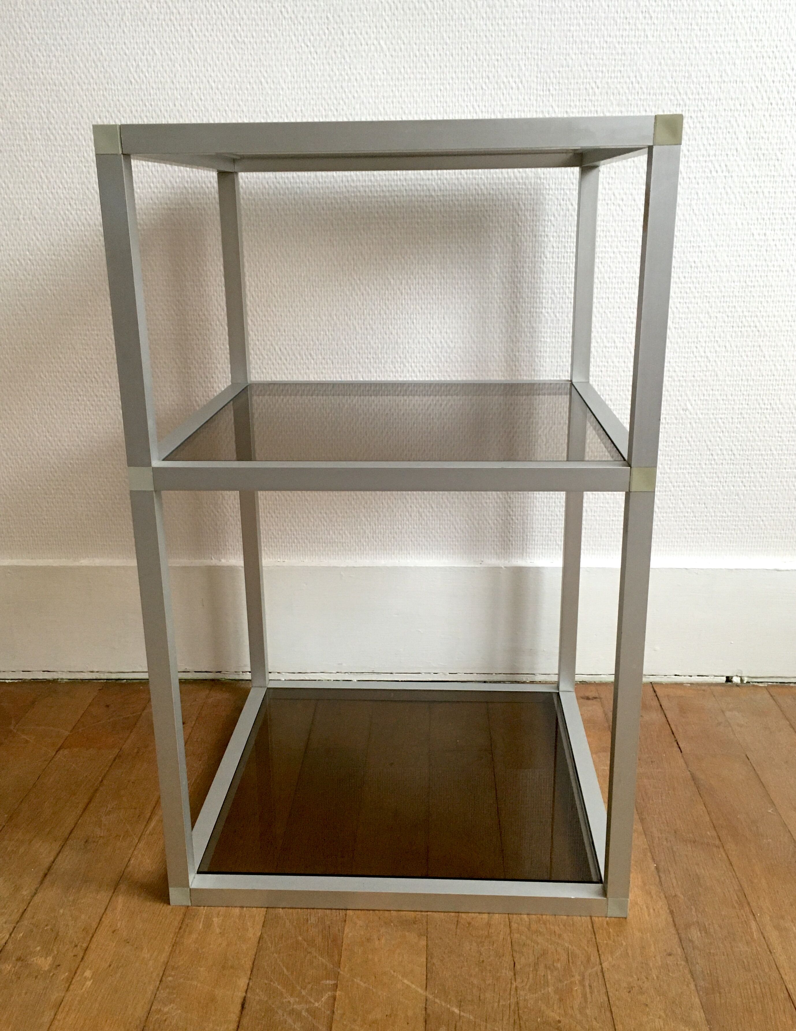 Aluminium and smoked glass side table - 70s