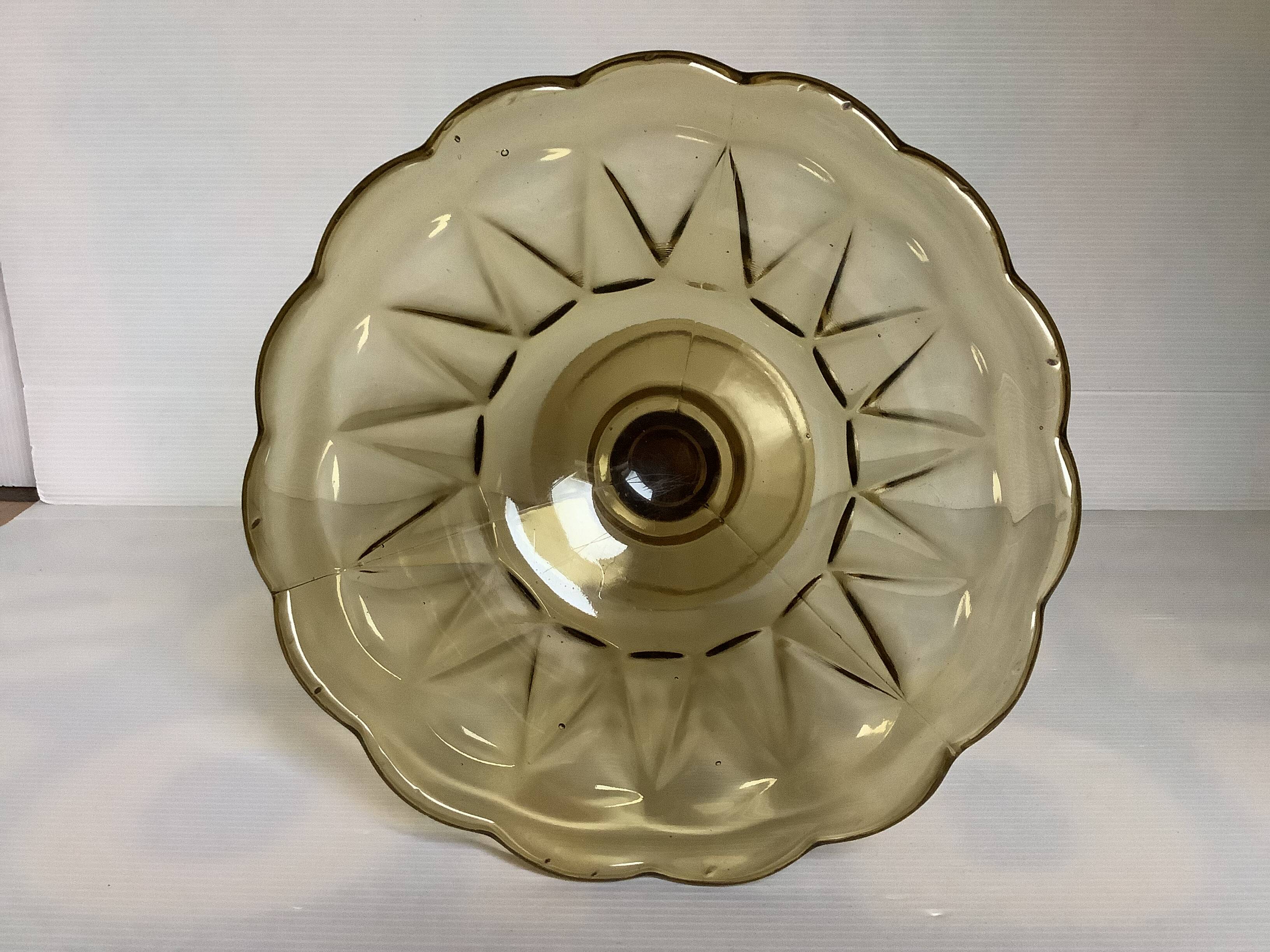 Large art deco molded glass footed bowl