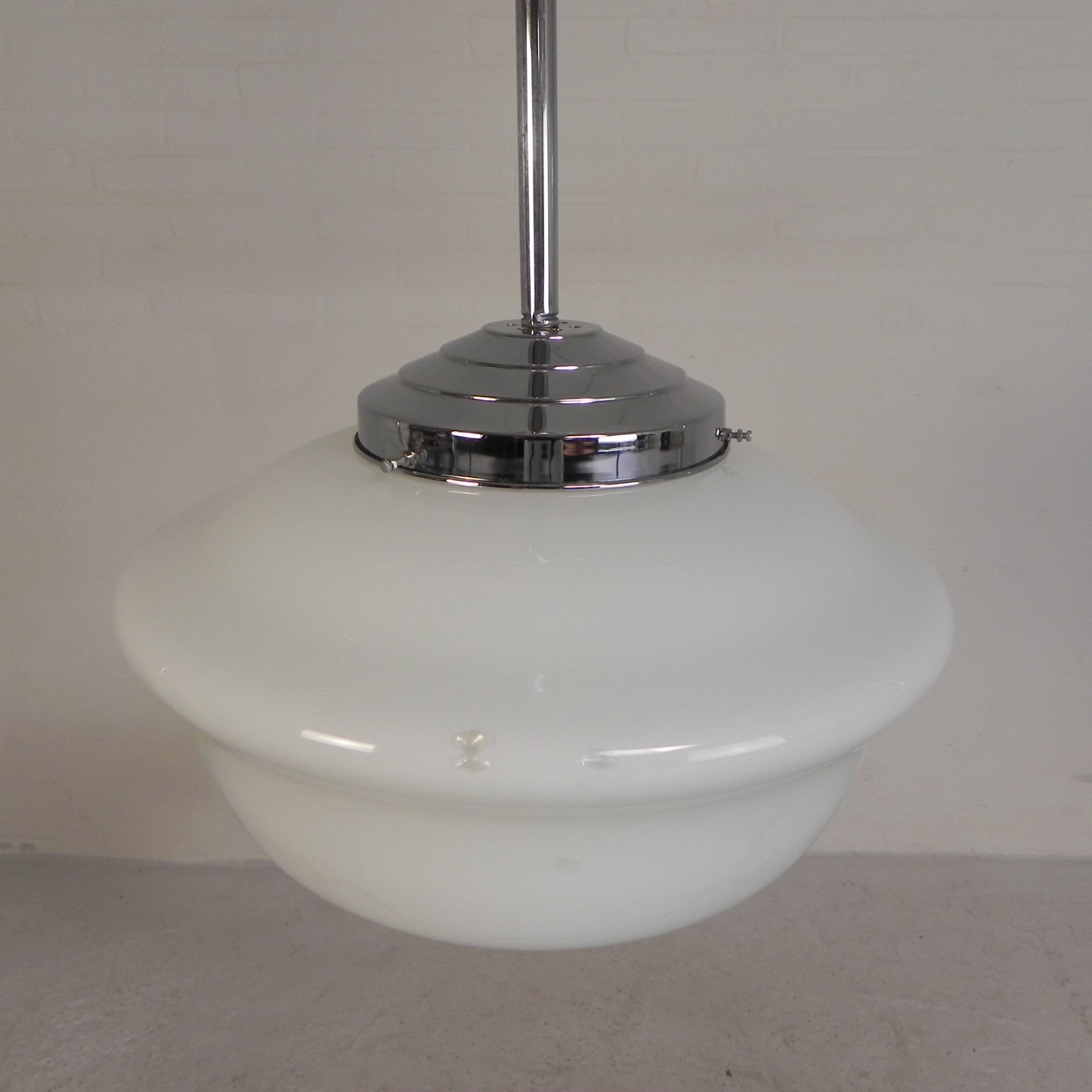 Art Deco pendant light with white glass shade, 1930s