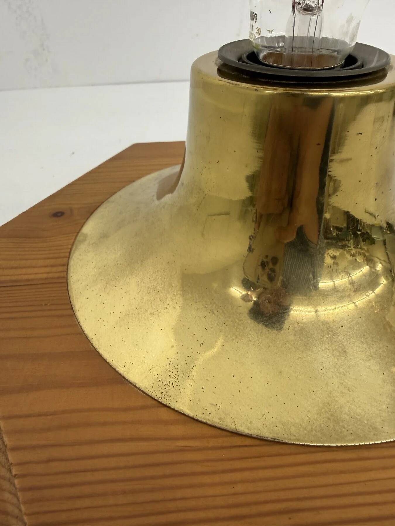 Vintage hexagonal wall lamp with pine wood and brass, 1970s